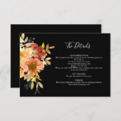 秋の水彩花モノクロ結婚式詳細案内 エンクロージャーカード (正面/裏面)