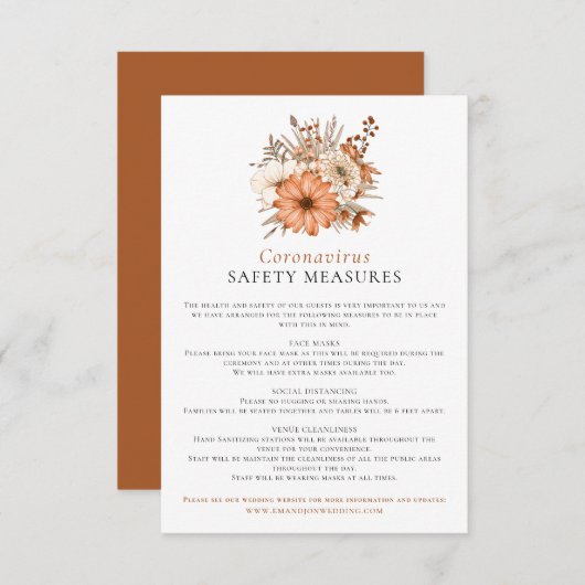 秋の水彩花卉 コロナウイルス安全対策のお知らせ エンクロージャーカード (正面/裏面)