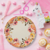 秋の水彩花模様の紙皿 ペーパープレート (パーティー)