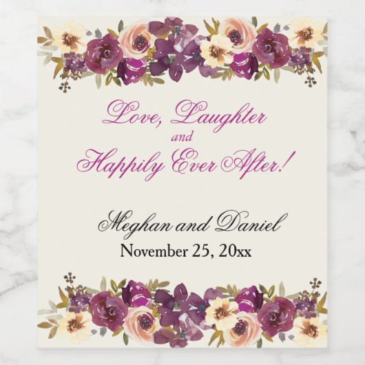 秋の水彩花模様 ワインラベル (シングルラベル)