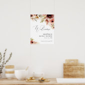 秋の水彩花模様 秋の花束 ピンクの歓迎 ポスター (キッチン)