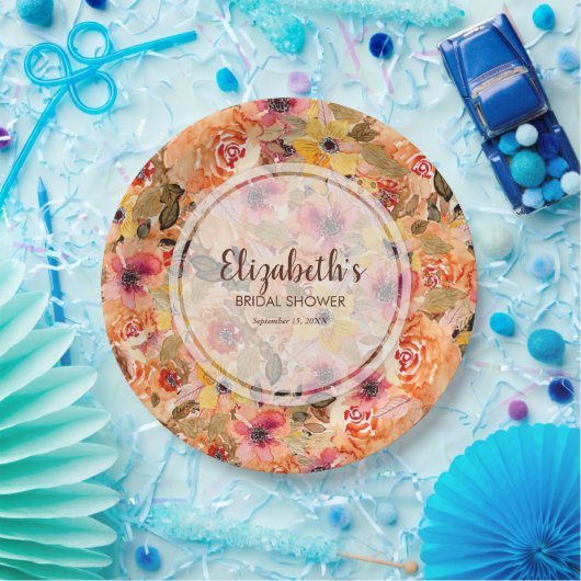 秋の水彩花 ブライダルシャワー ペーパープレート (パーティー)