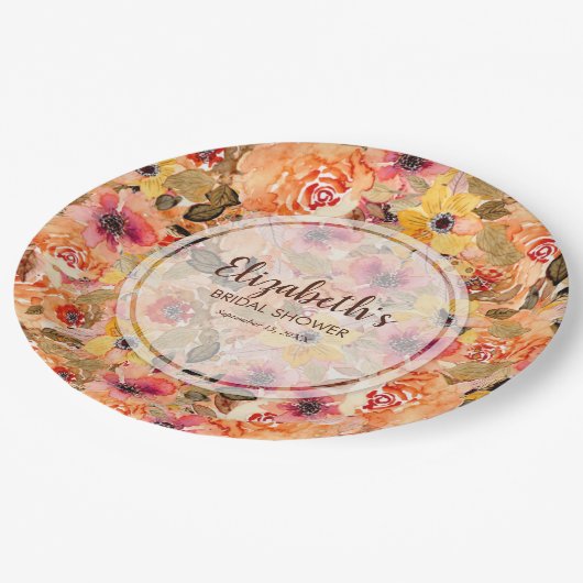 秋の水彩花 ブライダルシャワー ペーパープレート (アングル)