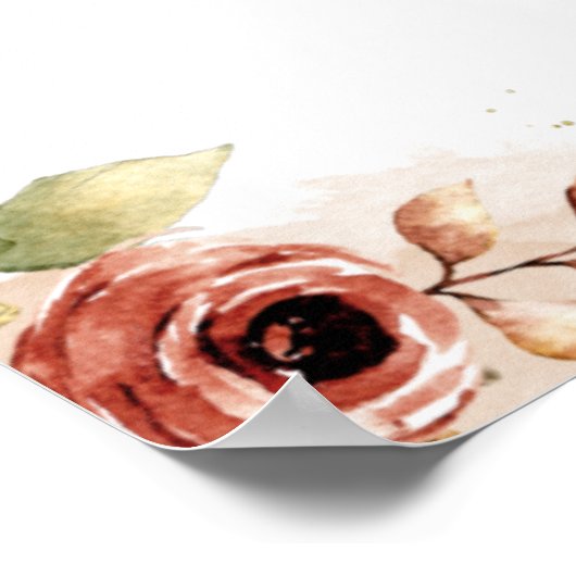 秋の水彩花 秋の花模様 ピンクの花歓迎 ポスター (角)