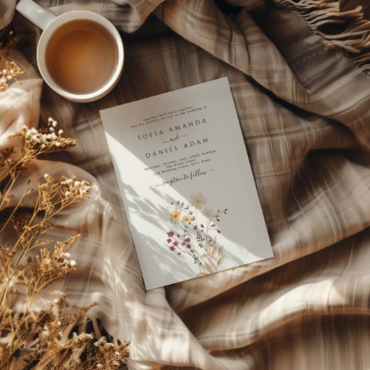 秋の水彩野花(写真結婚) 招待状