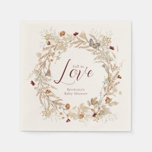 秋の水彩野草の赤ちゃんシャワー スタンダードカクテルナプキン (正面)