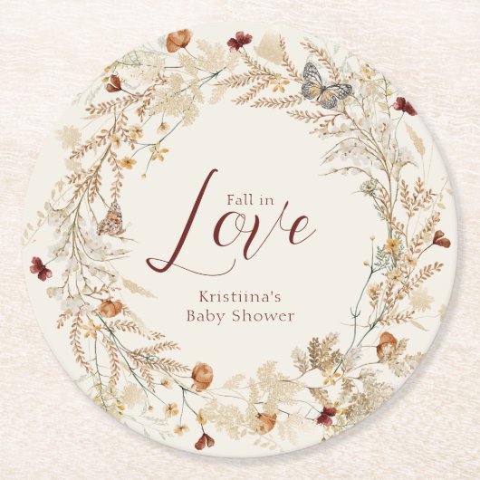 秋の水彩野草の赤ちゃんシャワー ラウンドペーパーコースター (正面)