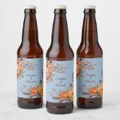秋の水彩風フラワーモチーフの結婚式 ビールラベル (ボトル)