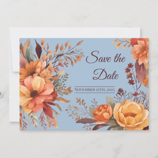 秋の水彩風フラワー Save the Date 招待状 (正面)