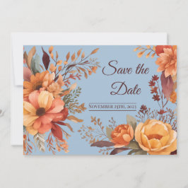 秋の水彩風フラワー Save the Date 招待状
