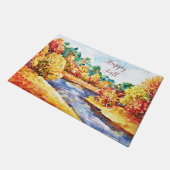 秋の水彩風景とカスタマイズ可能な文字 ドアマット (アングル)