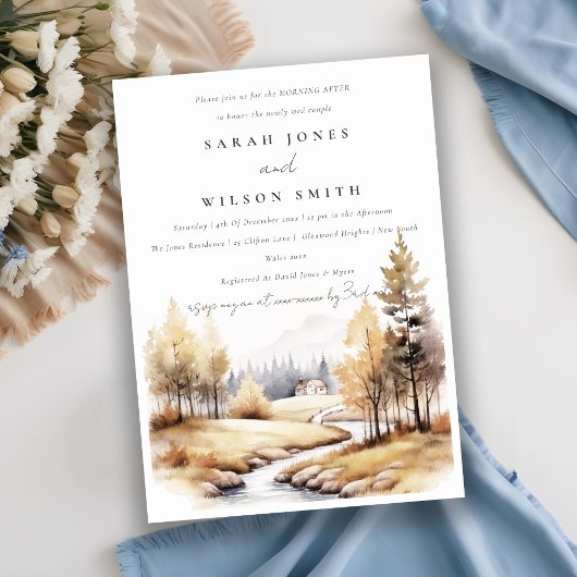 秋の水彩風景 朝の余韻 招待状