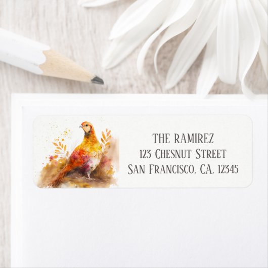 秋の水色キジ差出人住所 ラベル (インサイチュ)