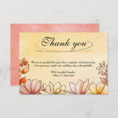 秋の水色フローラテラコッタイエロー結婚ズ サンキューカード (正面/裏面)