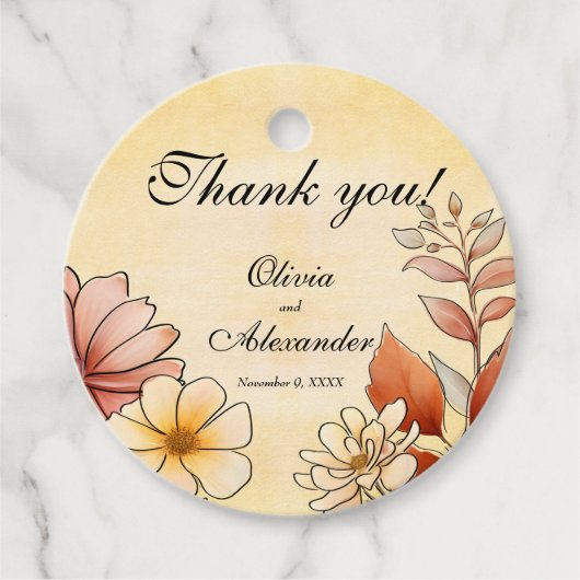 秋の水色フローラテラコッタイエロー結婚ズ フェイバータグ (正面)