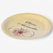 秋の水色フローラテラコッタイエロー結婚ズ ペーパープレート (アングル)