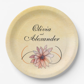 秋の水色フローラテラコッタイエロー結婚ズ ペーパープレート