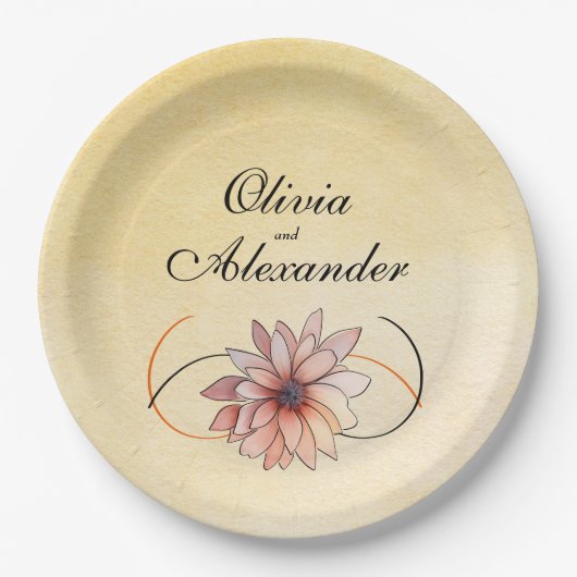 秋の水色フローラテラコッタイエロー結婚ズ ペーパープレート (正面)