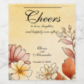 秋の水色フローラテラコッタイエロー結婚ズ ワインラベル (シングルラベル)