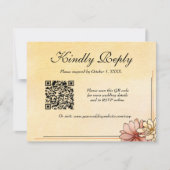 秋の水色フローラテラコッタイエロー結婚ズ 出欠カード (正面)