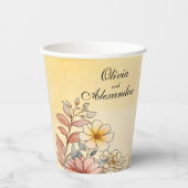 秋の水色フローラテラコッタイエロー結婚ズ 紙コップ (正面)