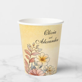 秋の水色フローラテラコッタイエロー結婚ズ 紙コップ