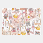 秋の水色秋パーソナライズされたファミリー名 ラッピングペーパーシート (正面)