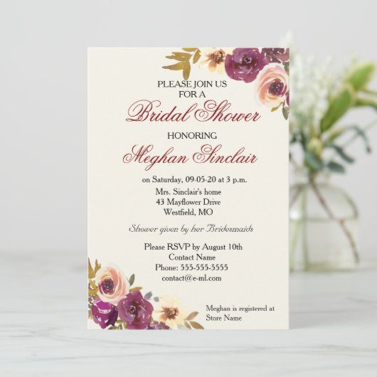 秋の水色花模様-ブライダルシャワー 招待状 (スタンド正面)