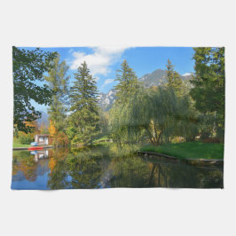 秋の池がよどむ キッチンタオル