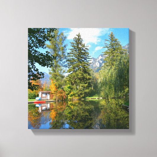 秋の池がよどむ キャンバスプリント (正面)