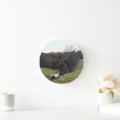 秋の池のブラウンそして白馬 ラウンド壁時計 (ホーム)
