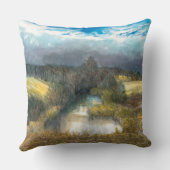 秋の池の水の絵画色 クッション (裏面)