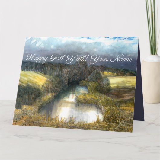 秋の池の水の色絵画の カード (正面)