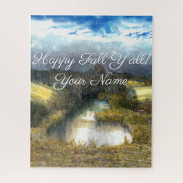 秋の池の水の色絵画の ジグソーパズル