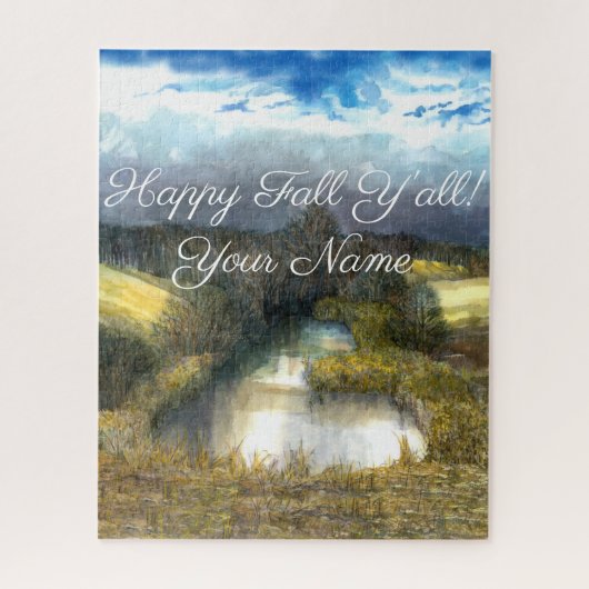 秋の池の水の色絵画の ジグソーパズル (縦)