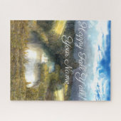 秋の池の水の色絵画の ジグソーパズル (横)