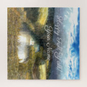 秋の池の水の色絵画の ジグソーパズル (横)