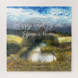 秋の池の水の色絵画の ジグソーパズル