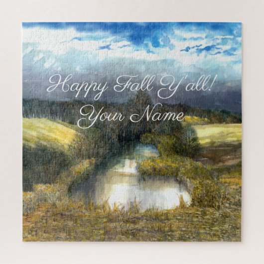 秋の池の水の色絵画の ジグソーパズル (縦)