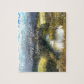 秋の池の水の色絵画の ジグソーパズル (縦)