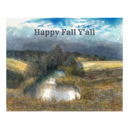 秋の池の水の色絵画の フォトプリント            (正面)