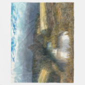 秋の池の水の色絵画の フリースブランケット (正面)