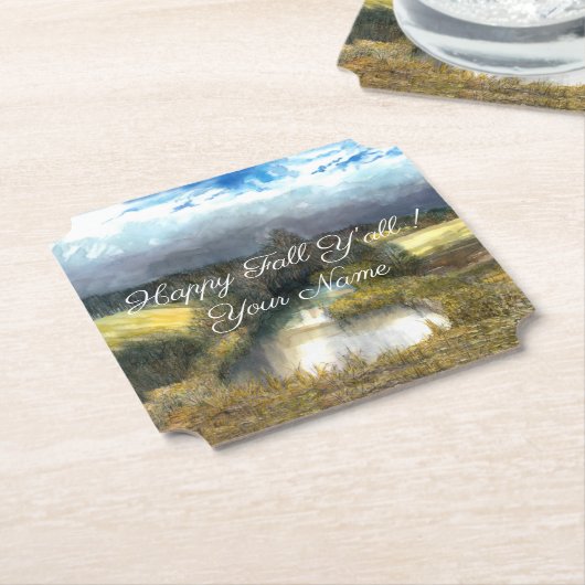 秋の池の水の色絵画の ペーパーコースター (アングル)