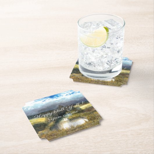 秋の池の水の色絵画の ペーパーコースター (インサイチュ)