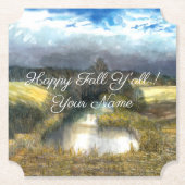 秋の池の水の色絵画の ペーパーコースター (正面)