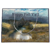 秋の池の水の色絵画の ラージペーパーバッグ (正面)