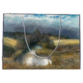 秋の池の水の色絵画の ラージペーパーバッグ (裏面)