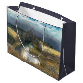 秋の池の水の色絵画の ラージペーパーバッグ (裏面アングル)