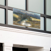 秋の池の水の色絵画の 横断幕 (ビルの外側)