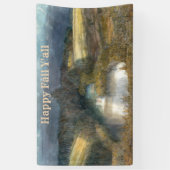 秋の池の水の色絵画の 横断幕 (縦)